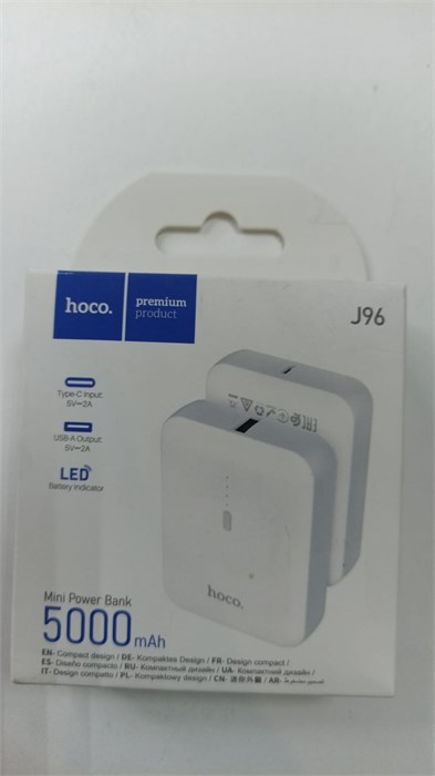 Внешний АКБ HOCO J96 Strider 5000 mAh, 1xUSB, 1xUSB-C, 2А, Li-Ion (белый) 00057522 - фото 1885