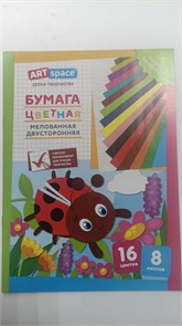 Цветная бумага двусторонняя A4, ArtSpace, 8 листов, 16 цветов, мелованная, "Божья коровка" 11356