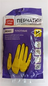 Перчатки резиновые хозяйственные OfficeClean ЛЮКС, многоразовые, хлопчатобумажное напыление, плотные, р.M, желтые, пакет с европодвесом 337388